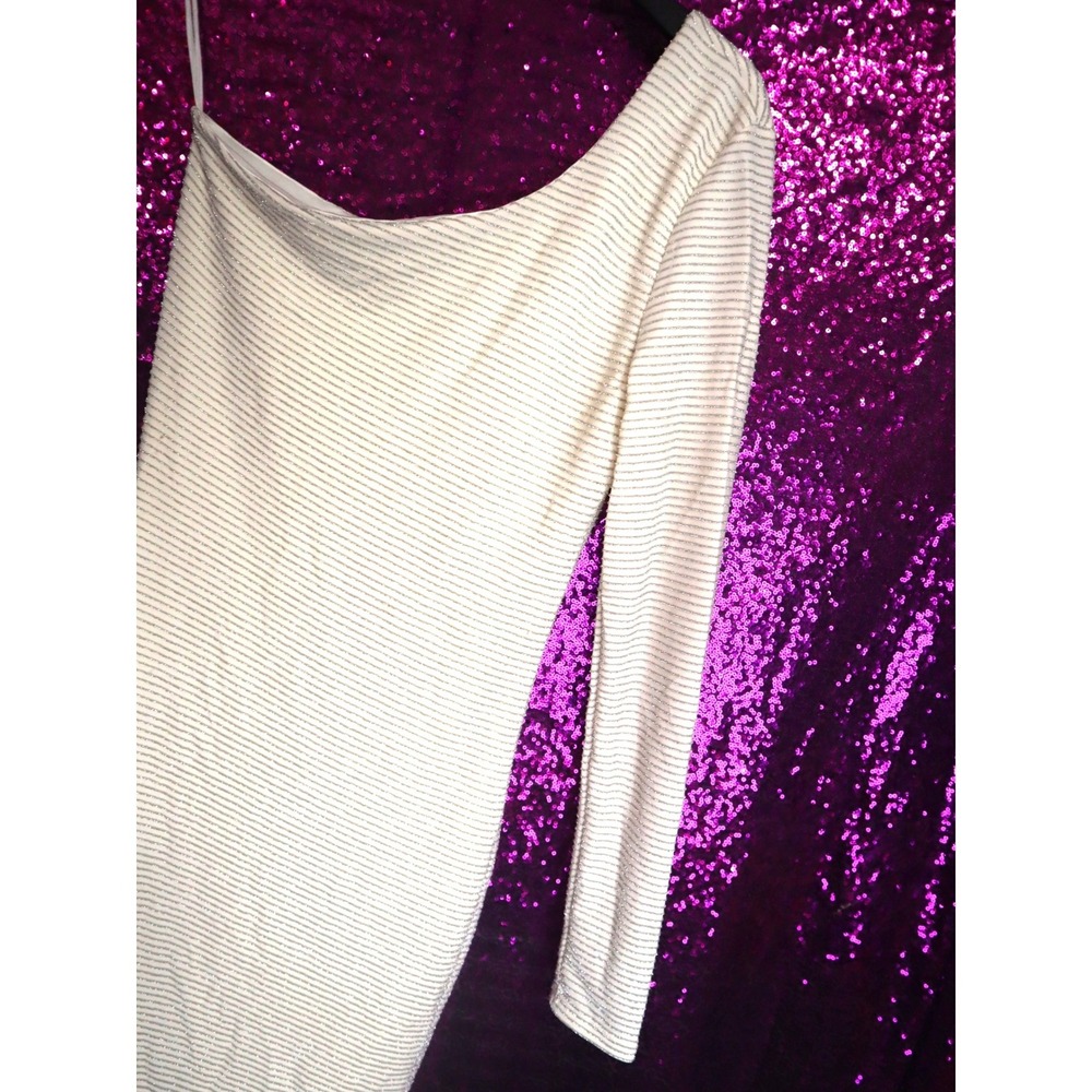 Cream One Shoulder Dress M Charlotte Russe Womens Silver Metallic Lurex 19144Q
